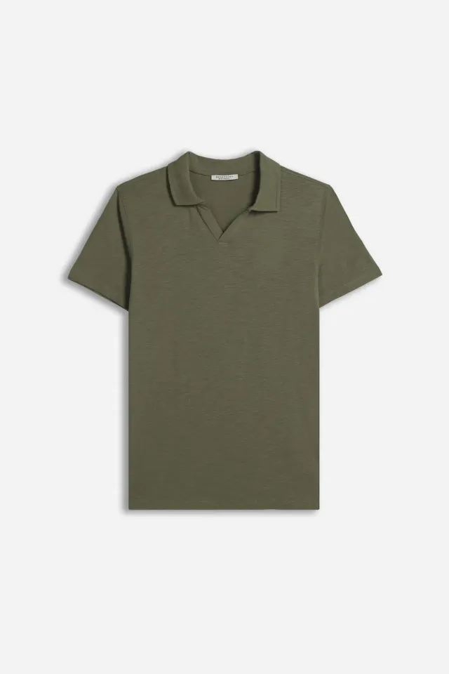 Sonny Bono Polo Slub Verde Militare Collo Derby