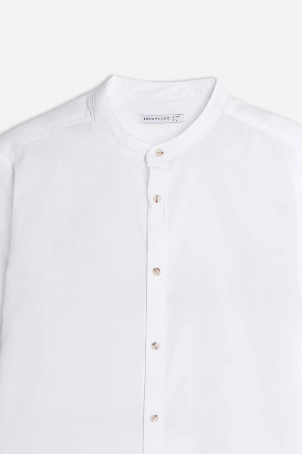 Sonny Bono Collo Coreano Cotone Slub Camicia Bianco