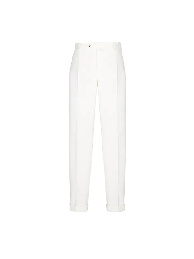 Paoloni Pantalone Pinces Velluto Bianco Cotone