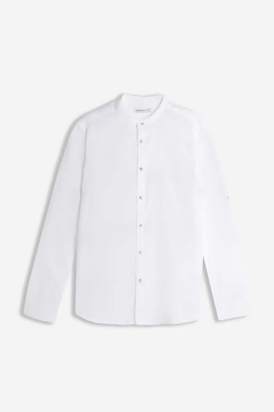 Sonny Bono Collo Coreano Cotone Slub Camicia Bianco