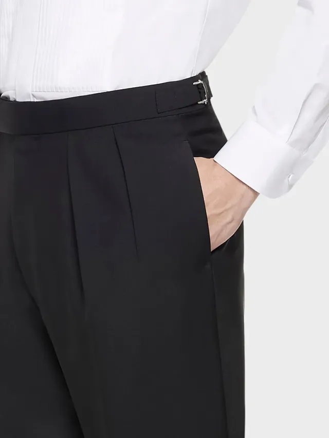 Caruso pantalone vita alta lana mohair nero uomo