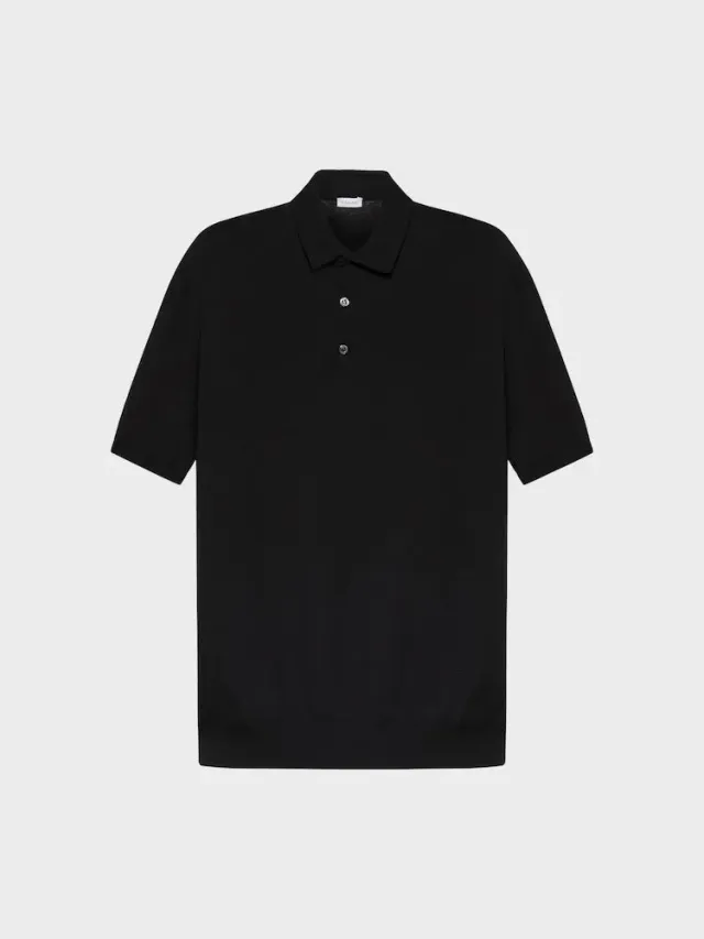 Caruso Butterfly polo cotone nera maniche corte costine