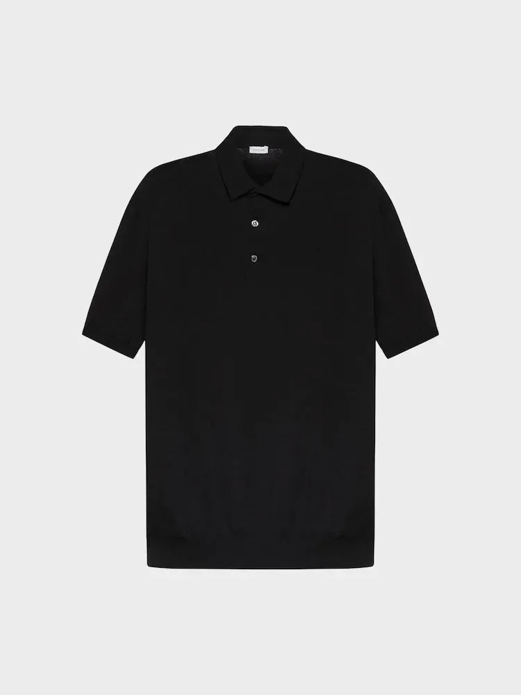 Caruso Butterfly polo cotone nera maniche corte costine