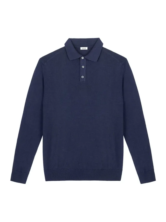 Paoloni Polo manica lunga blu lana merinos