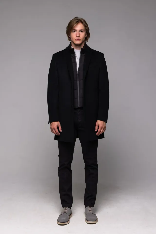 Alain Delon cappotto nero lana 50 con inserto staccabile