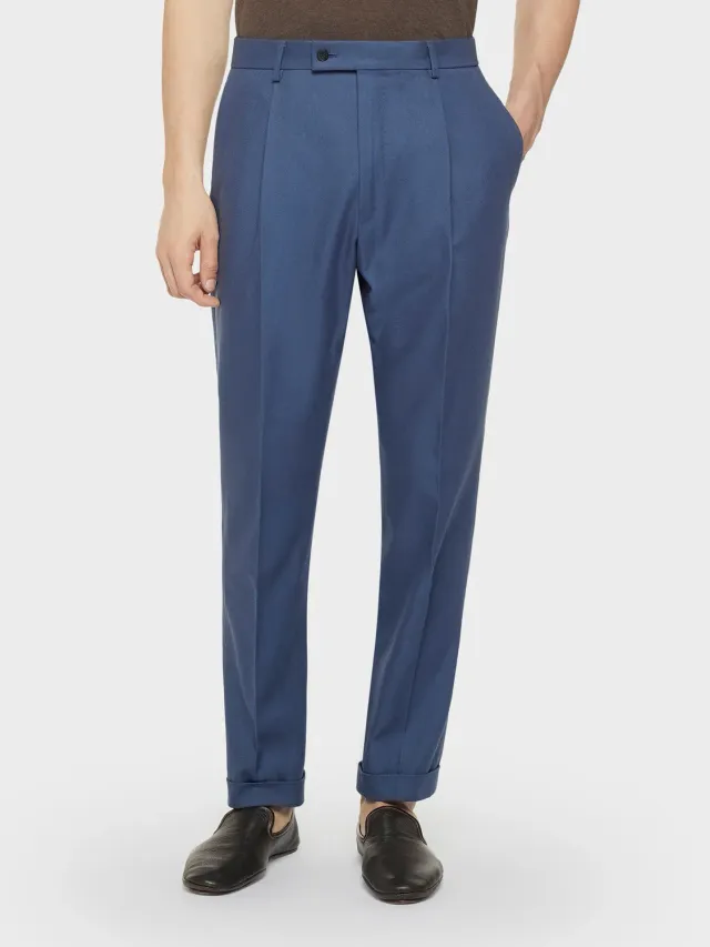Caruso pantalone carrot-fit in cotone blu