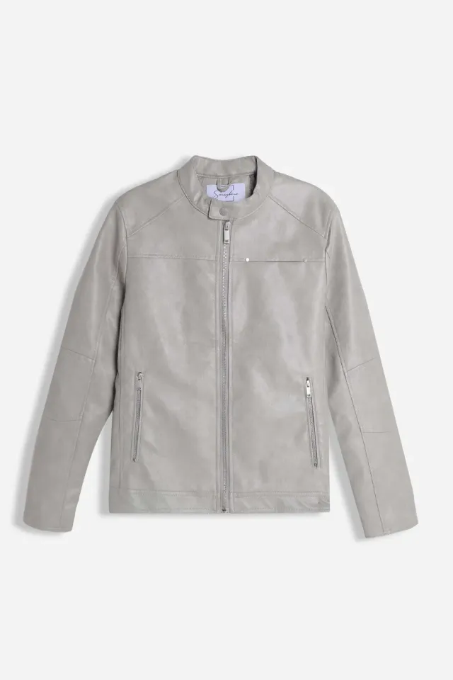 Sonny Bono Biker giubbotto effetto pelle grigio chiaro