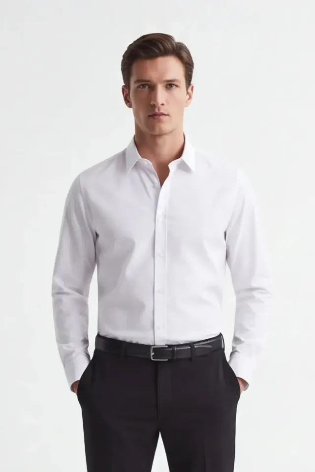 Sonny Bono camicia basic stretch bianco cotone elastan