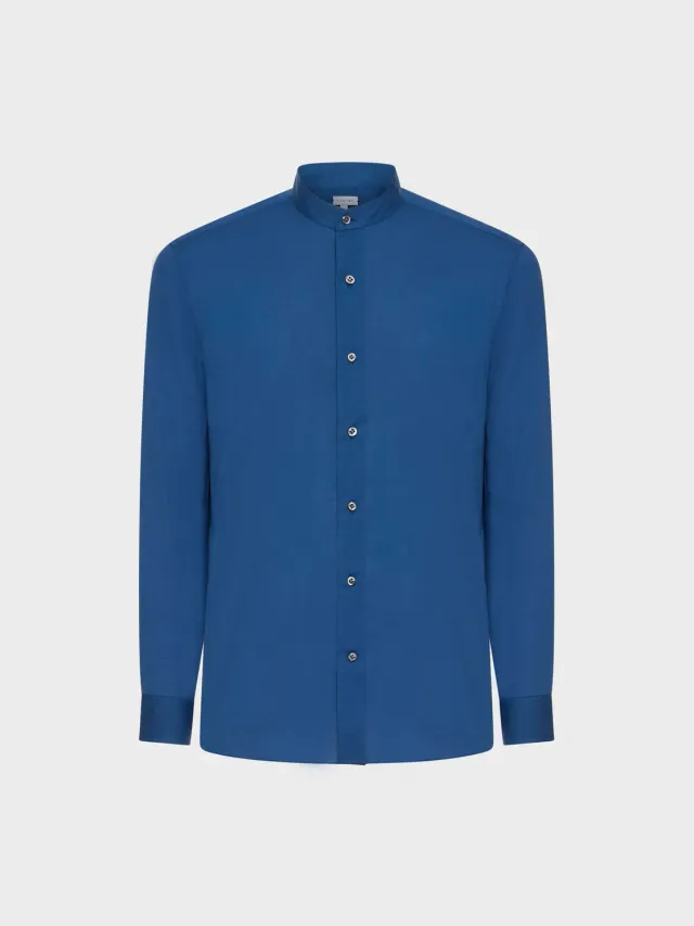 Caruso camicia coreana azzurra uomo in cotone