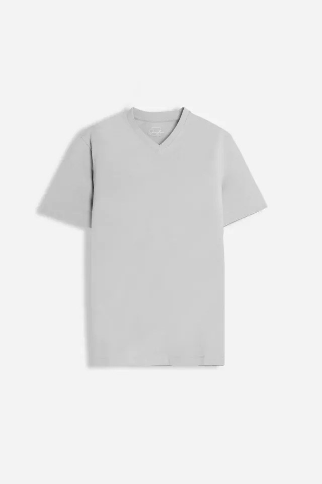 Sonny Bono Basic T-shirt Scollo V Grigio Ghiaccio Stretch
