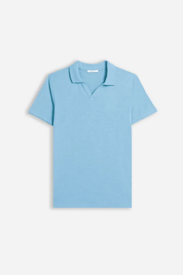 Sonny Bono polo slub collo derby celeste cotone