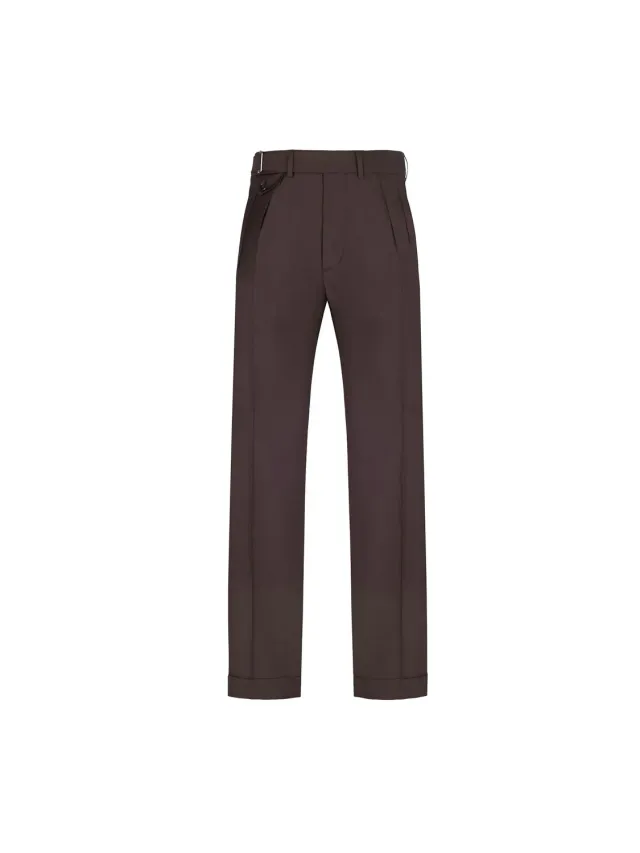 Paoloni pantalone doppia pinces lana stretch marrone