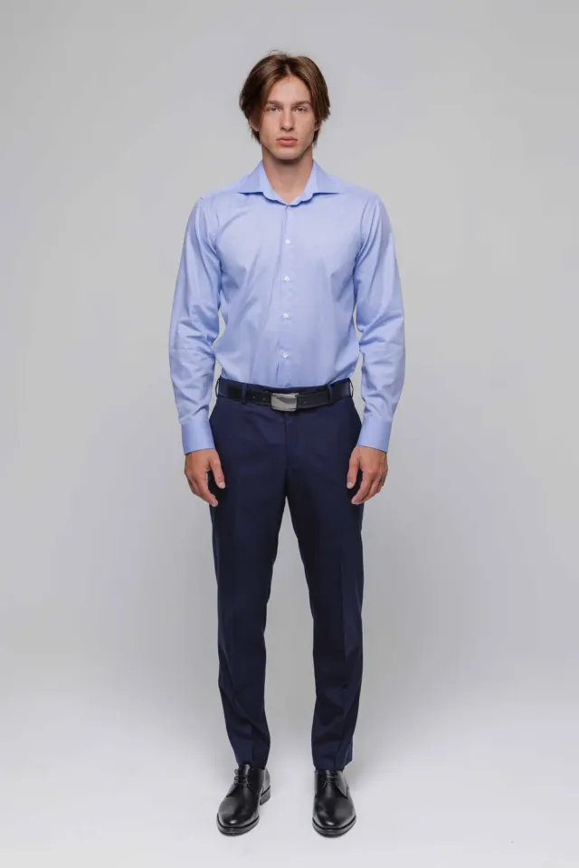 Alain Delon camicia slim fit azzurra micro fantasia cotone