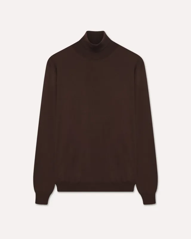 Lardini Dolcevita lana merino 120’s marrone maglia finezza 16