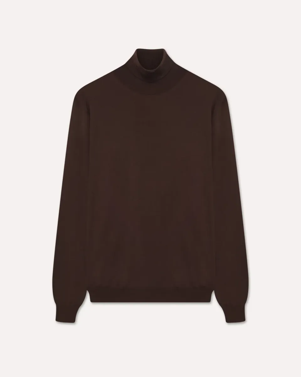 Lardini Dolcevita lana merino 120’s marrone maglia finezza 16