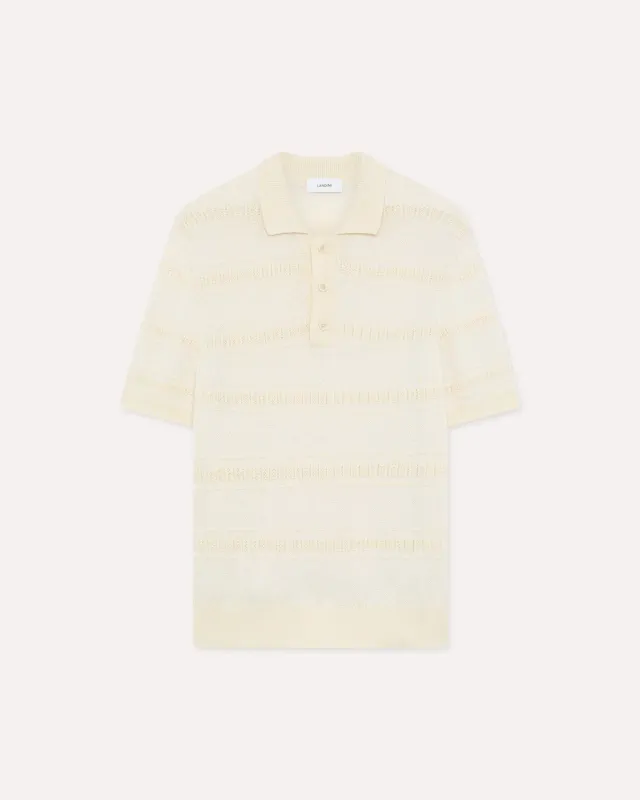 Lardini polo panna a righe maglia cotone organico