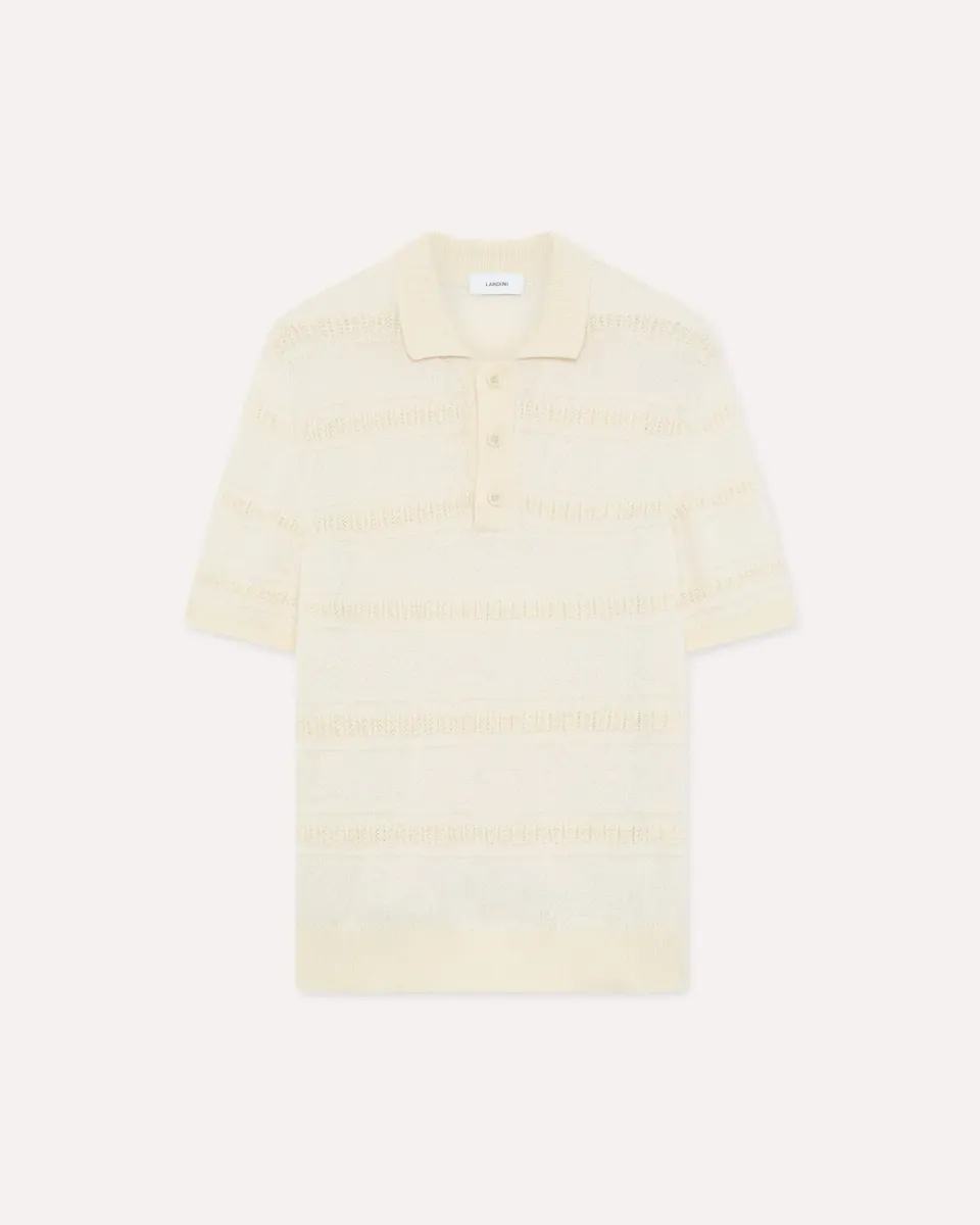 Lardini polo panna a righe maglia cotone organico