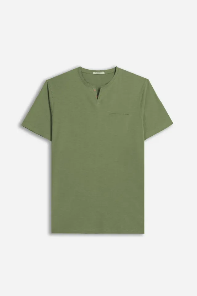 Sonny Bono t-shirt collo a goccia slub verde militare