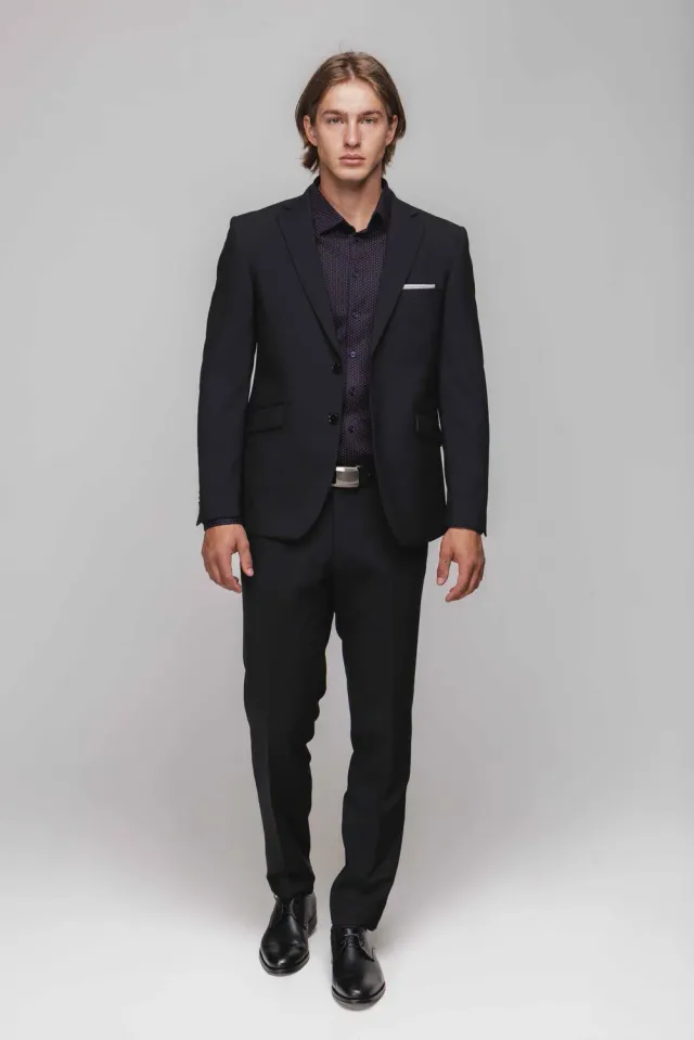 Alain Delon abito nero slim fit 2 bottoni elasticizzato
