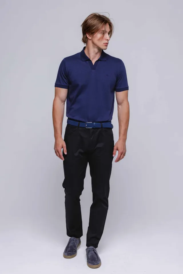 Alain Delon Pantaloni Casual Neri Elasticizzati Cotone