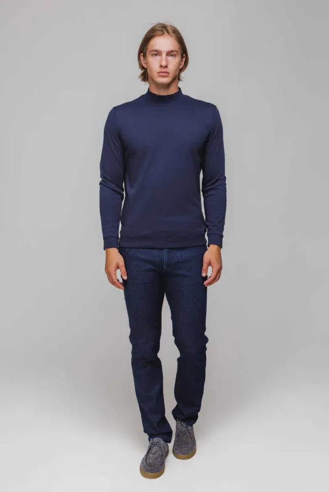 Alain Delon lupetto blu slim fit cotone mezze taglie
