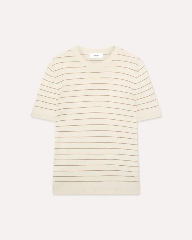 Lardini t-shirt righe panna marrone maglia seta