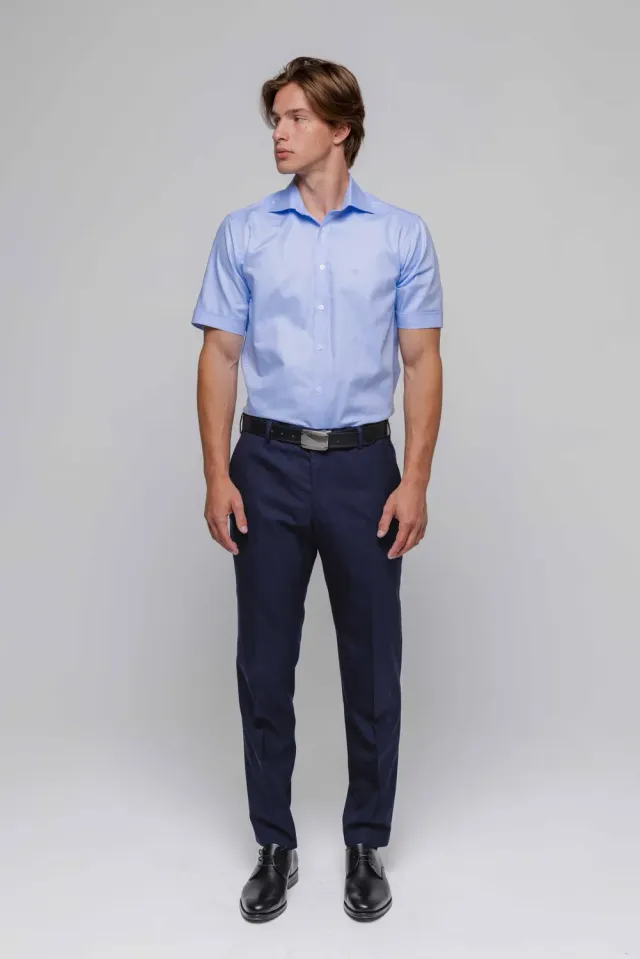 Alain Delon camicia azzurra oxford manica corta