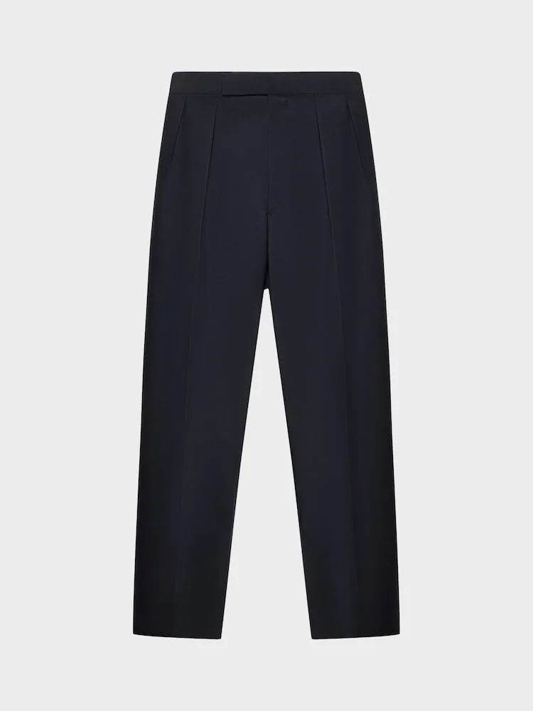 Caruso Pantalone vita alta lana mohair blu navy