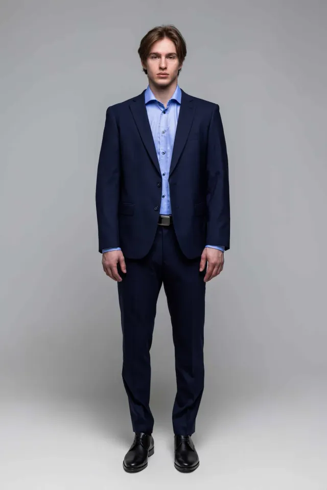 Alain Delon pantalone Basic blu abito Slim Fit lana