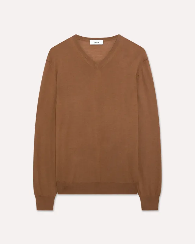 Lardini Maglia scollo V lana seta cashmere marrone finezza 18