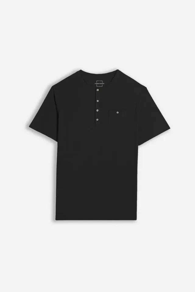 Sonny Bono t-shirt serafino slub taschino nero
