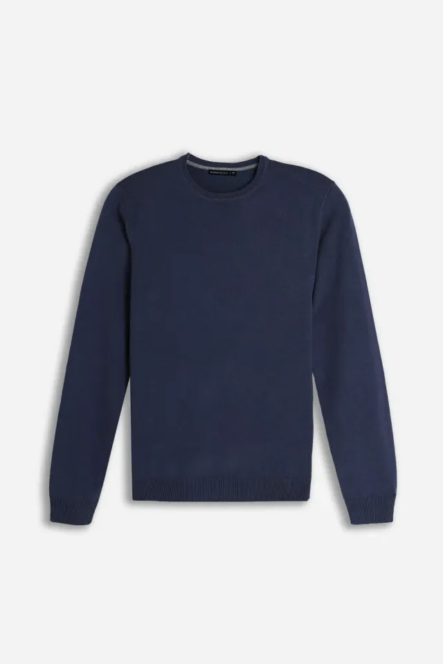 Sonny Bono Basic maglia girocollo bleu manica lunga