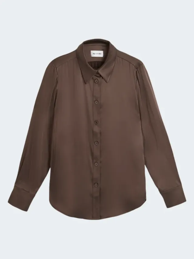 Sand Menswear 3176 Matt Latia camicia marrone seta elasticizzata