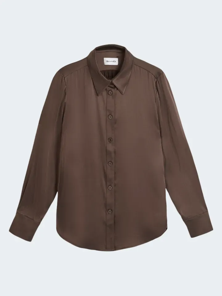 Sand Menswear 3176 Matt Latia camicia marrone seta elasticizzata