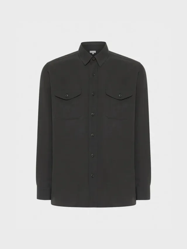 Caruso Butterfly camicia tencel carbone tasche toppa