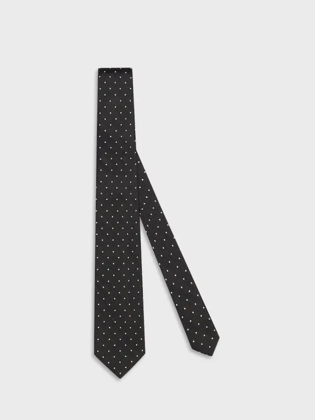 Caruso Norma cravatta seta jacquard pois nera