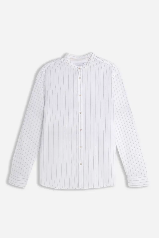 Sonny Bono camicia collo coreano cotone slub blu