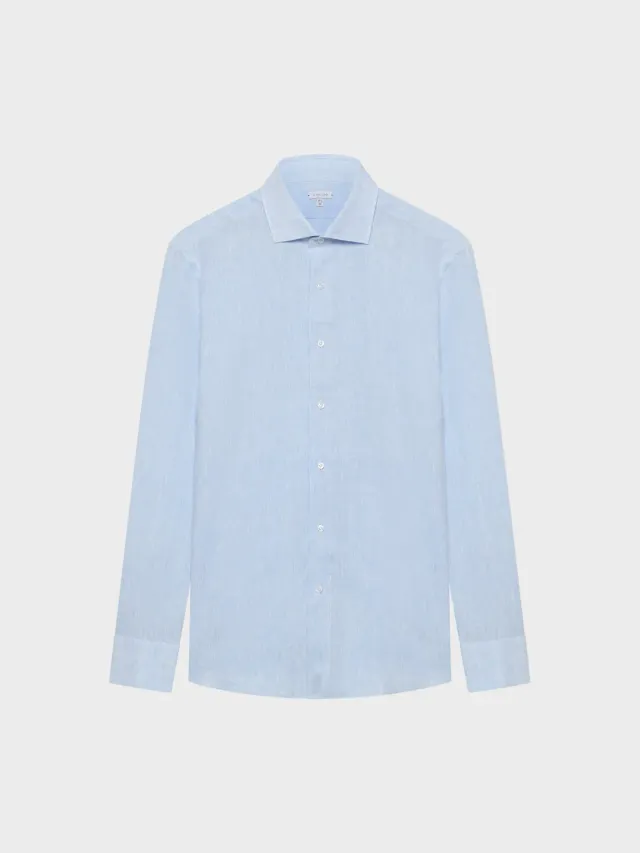 Caruso camicia slim lino azzurra uomo