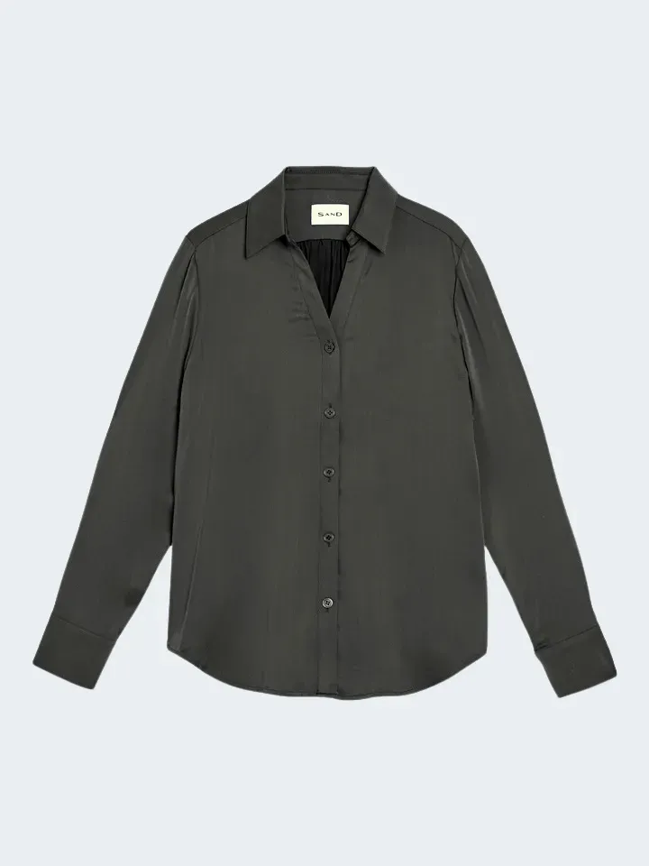 Sand Menswear Matt Latia V camicia seta stretch grigia collo skipper