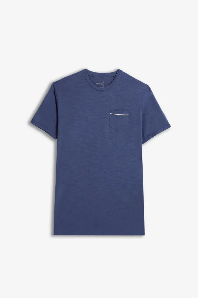 Sonny Bono T-Shirt Slub Taschino Blu Jeans Cotone