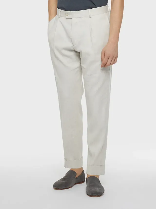 Caruso Norma pantalone carrot bianco lino lana