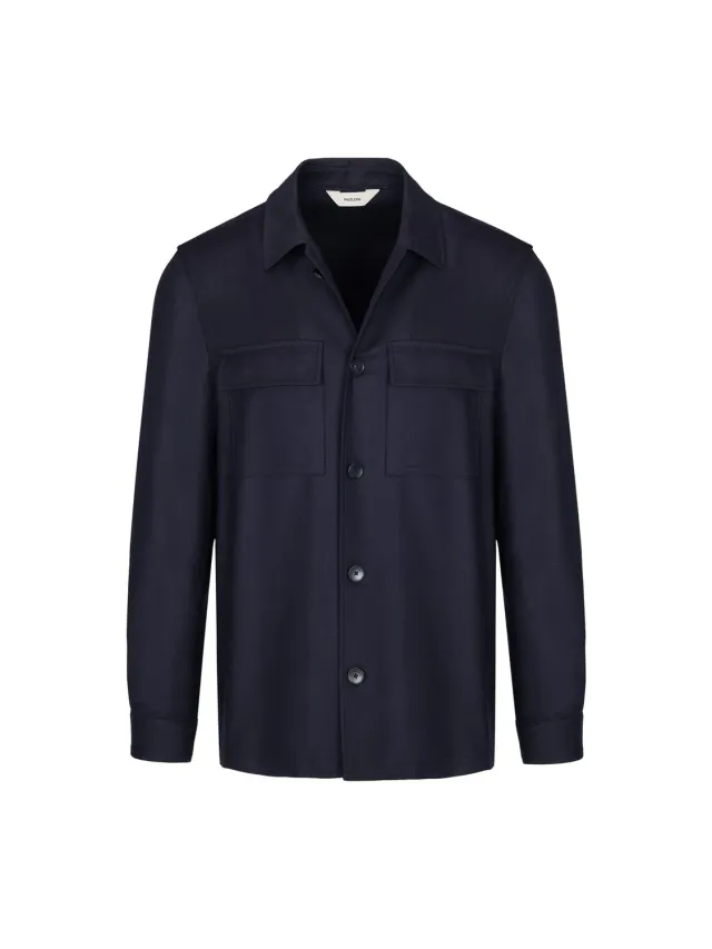 Paoloni Overshirt Flanella Lana Stretch Uomo Blu