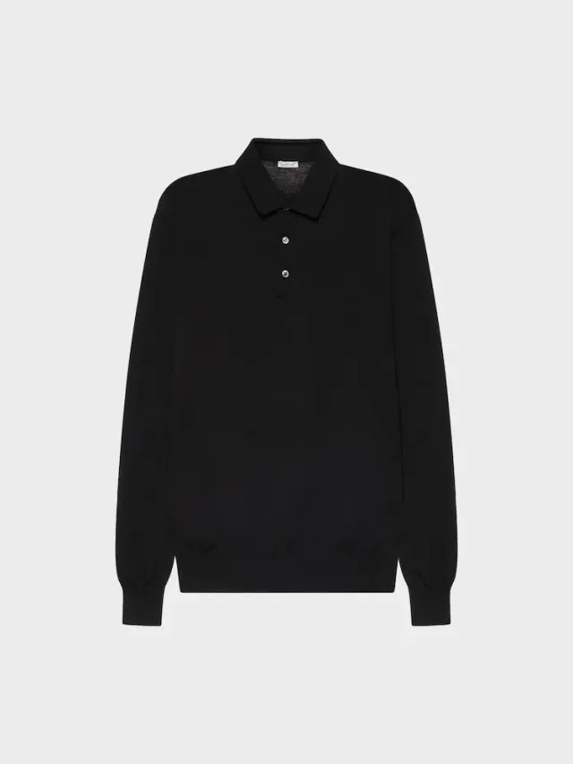 Caruso polo maniche lunghe cotone nera a costine