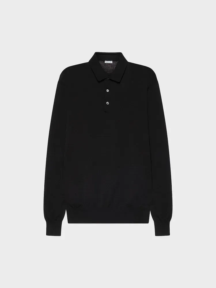 Caruso polo maniche lunghe cotone nera a costine