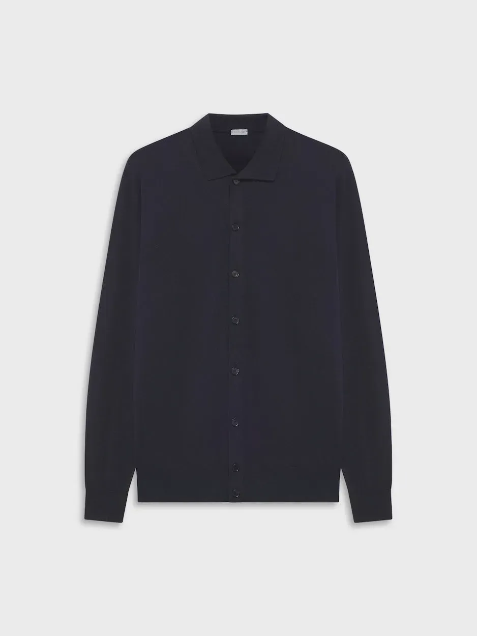 Caruso polo cardigan blu seta cotone maniche lunghe