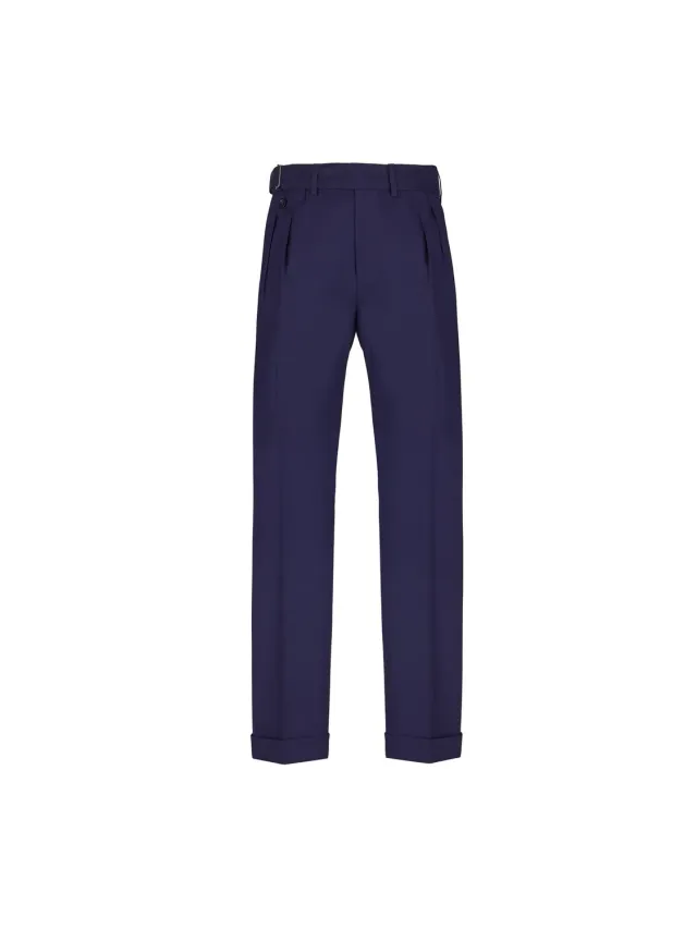 Paoloni Pantalone pinces fresco lana stretch blu