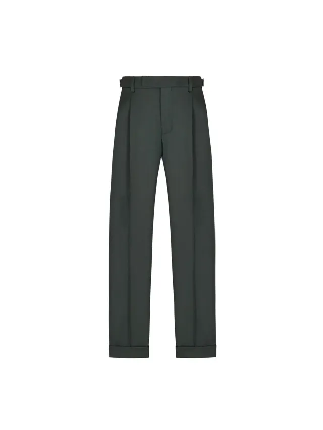 Paoloni Pantalone Pinces Saglia Verde Lana Stretch