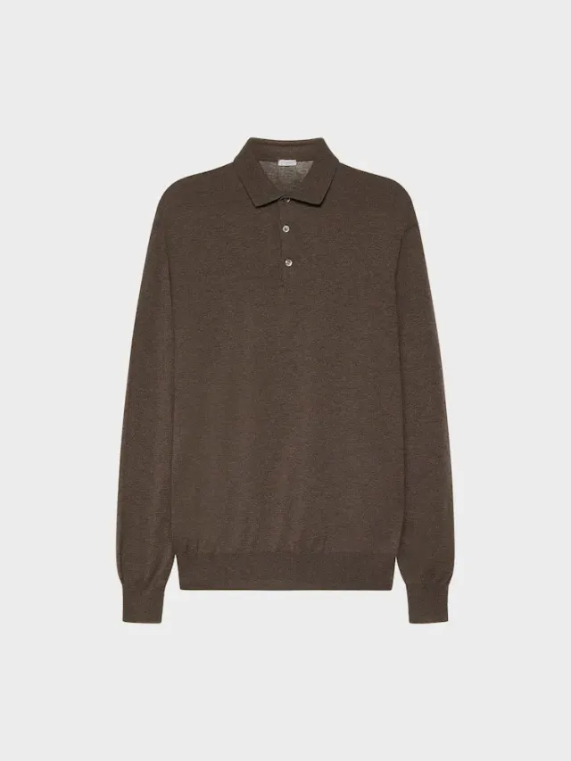 Caruso Butterfly polo maniche lunghe cotone marrone