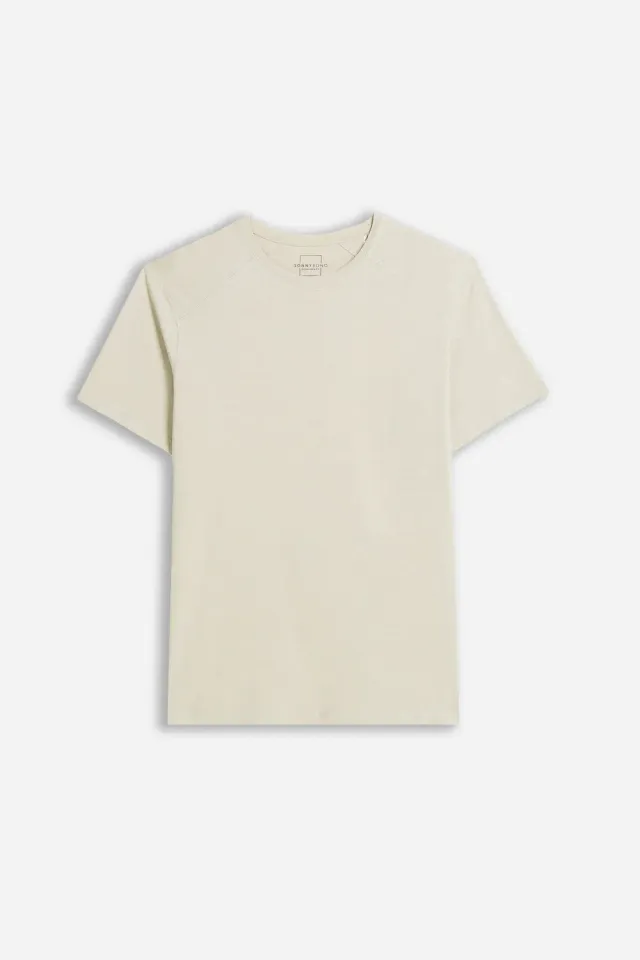Sonny Bono Basic Slub Girocollo T-Shirt Beige Chiaro Traspirante