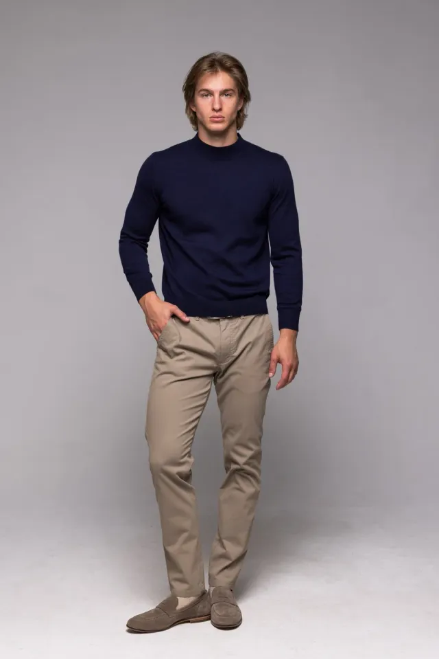 Alain Delon Dolcevita Blu Scuro Maglia Collo Alto Slim Fit
